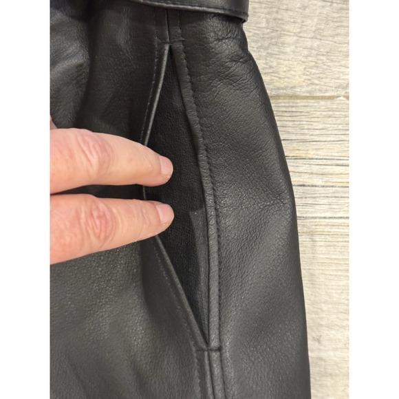 Worthington Zip Jacket Womens Small Black Genuine Leather Belted Pockets Classic - Picture 5 of 8